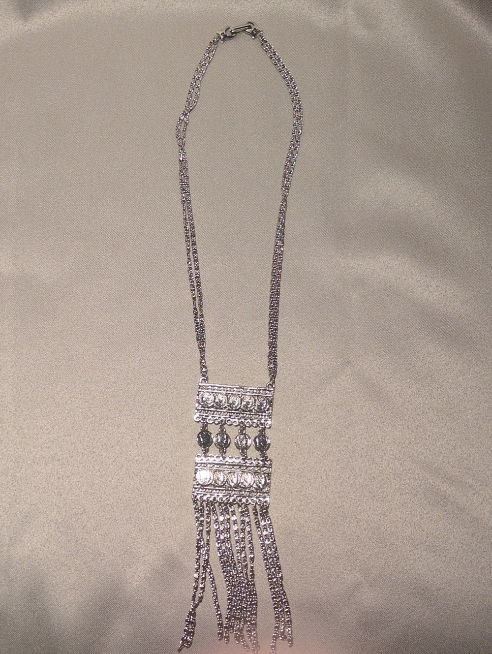 Silver Fringe With Coins Pendant Statement Necklace
